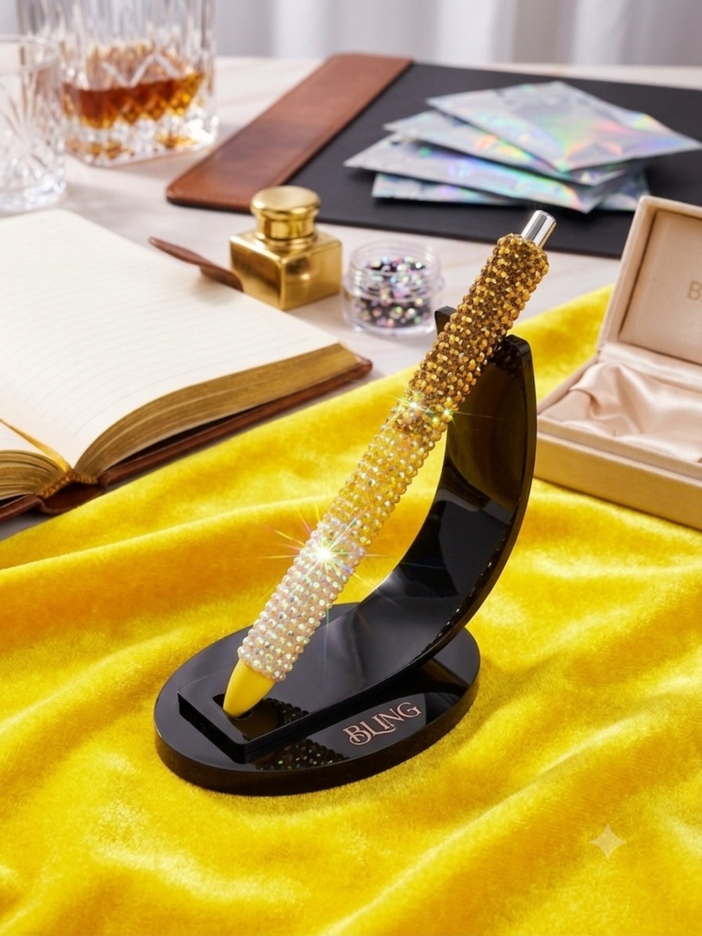 Bling Crystal Yellow Rhinestone Ballpoint Pen.